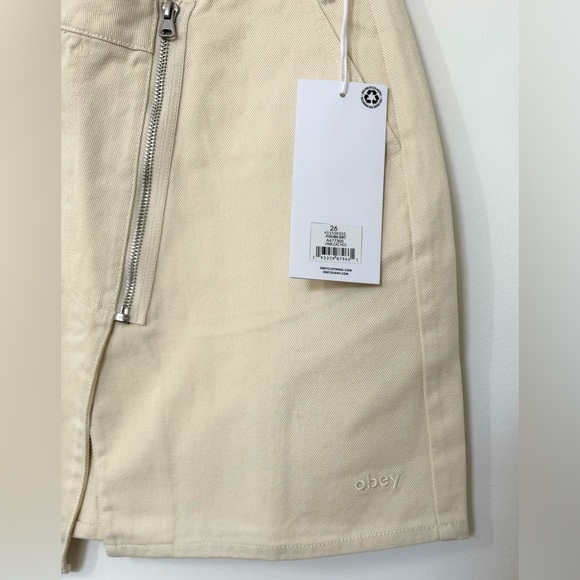 Obey NWT Asymmetrical Unbleached Zipper Denim Mini Skirt With Pockets - Picture 3 of 6